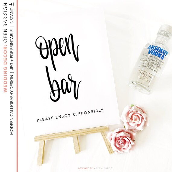 Open Bar Wedding Sign Printable Template Open Bar Party Sign | Etsy