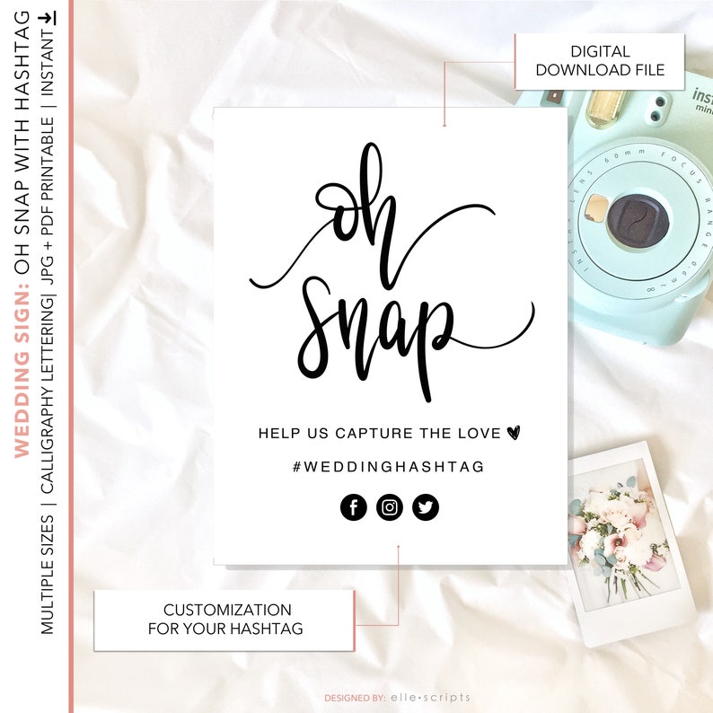 Oh Snap Wedding Printable Sign | Wedding Décor | Oh Snap Sign | Hashtag ...