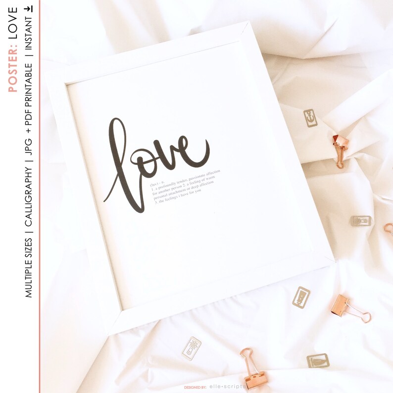 Calligraphy D\u00e9cor Poster Art Typography Love Printable Wall Art Instant Digital Prints Download Inspirational Home D\u00e9cor