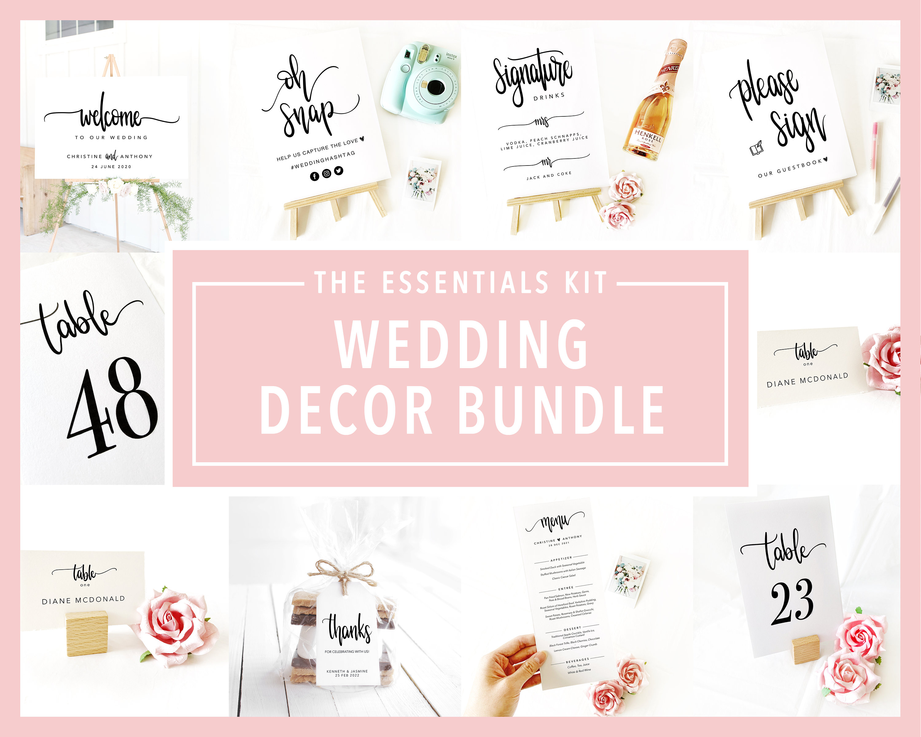 Wedding Decor Bundle Printable Template, Wedding Decor Signs Bundle ...