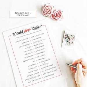 Would She Rather Bridal Shower Spiel Instant Download, Dirty Bachelorette Party Spiel druckbar, zensierte Braut Spiele, Fun Hen Party Games Bild 2