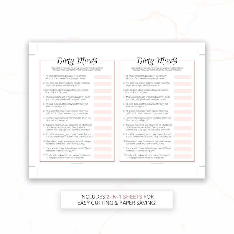 Naughty Bachelorette Party Game Printable Naughty Bridal Etsy