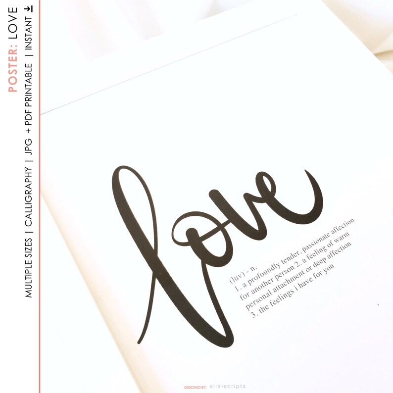 Calligraphy D\u00e9cor Poster Art Typography Love Printable Wall Art Instant Digital Prints Download Inspirational Home D\u00e9cor