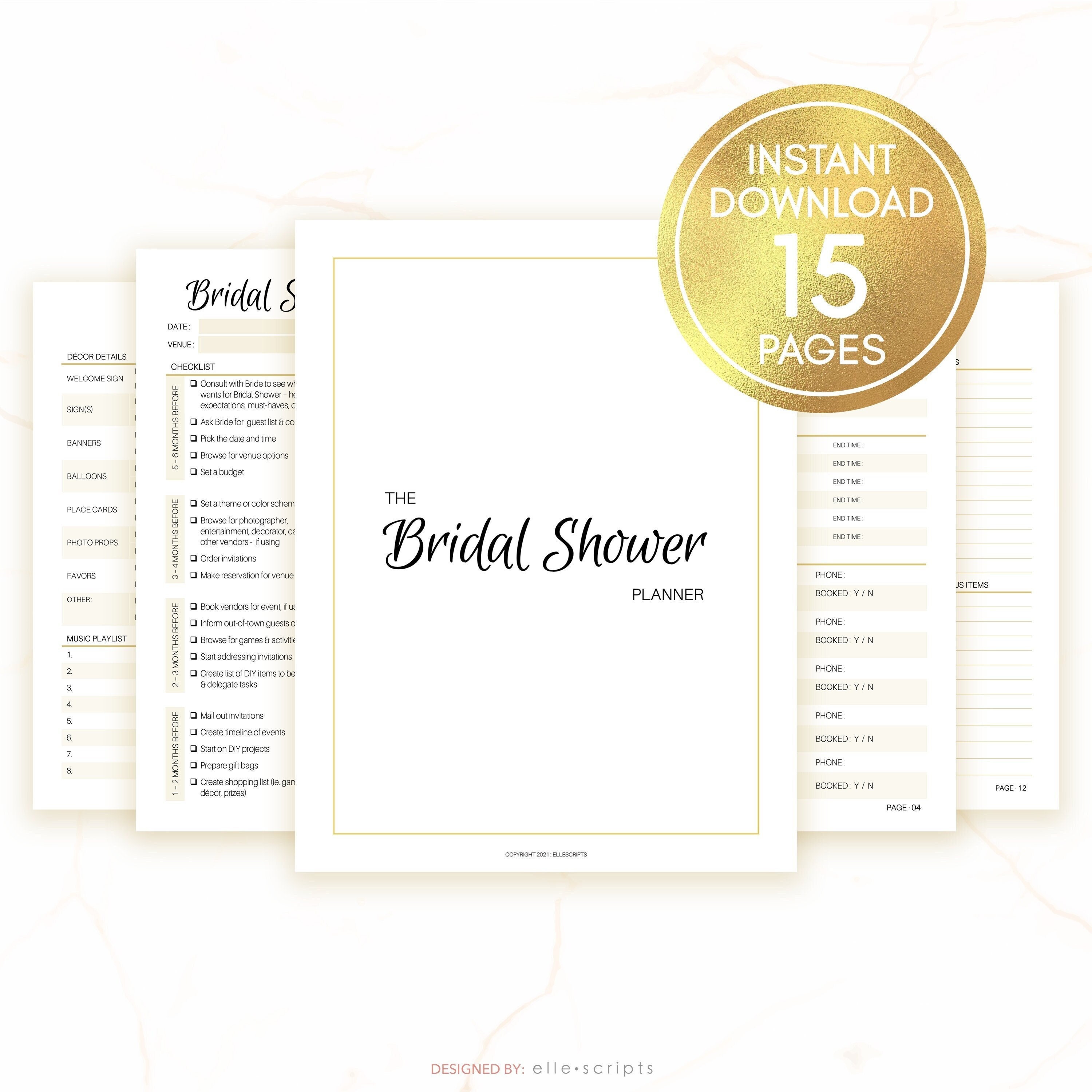 Bridal Shower Wedding Planner Template Printable, Bridal Shower ...
