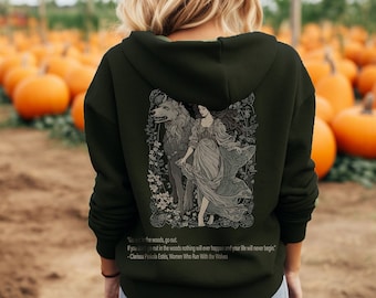 Wilde Frau Wolf Whimsigoth Hoodie, Witchy Woodsy Hoodie, Jugendstil Gothic Rahmen Hoodie, Barock Rahmen Geschenk, Halloween Hoodie