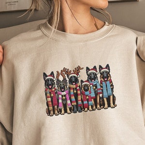 Faux Embroidery German Shepherd Christmas Sweatshirt, GSD Winter Gift, Dog Owner Gift, Police K9, Sable German Shepherd