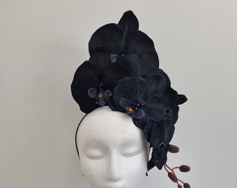 Miss Alexia. Womens Orchid headband fascinator in Black, Navy Blue, Hot pink