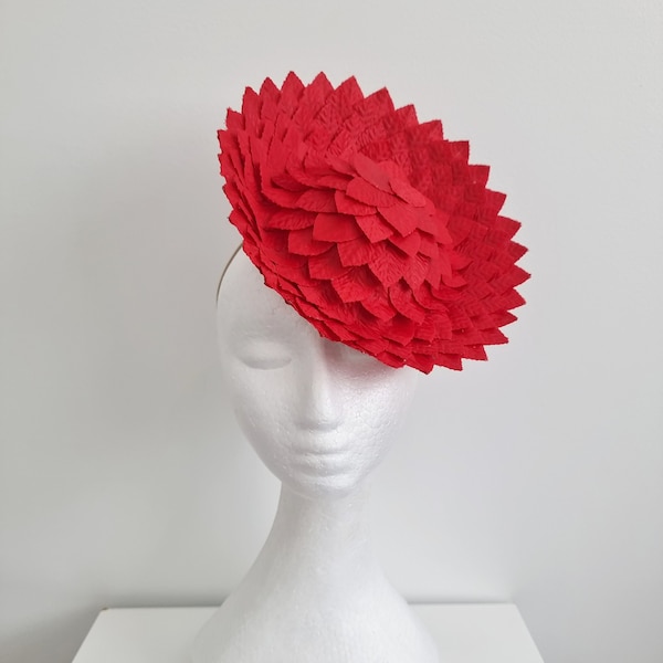 Miss Demi, Womens upturned brim saucer fascinator in bright red or pink