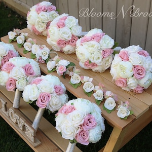 Wedding Bouquet blush and ivory, round rose peony wedding Flowers, artificial bridesmaid Bouquets, Flowers for weddings