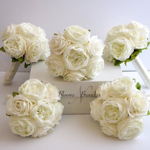 Bridesmaids Bouquet Package, 5 Bouquet Set, Wedding Flowers, Silk Wedding Flowers, Artificial Bouquets, Faux Flowers, Ivory Bouquets