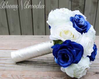 Blue Wedding Flowers, Bridesmaid Bouquets, Bridal Bouquet, Blue  and ivory flowers, Corsage, bridal Flower Package, Bridesmaids Bouquets