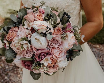 Wedding Bouquet, Bridal Bouquet, Bridesmaids Bouquets, Dusty. Mauve, navy Bouquet, Bouquets, Boho Bouquet,  Large Bouquet