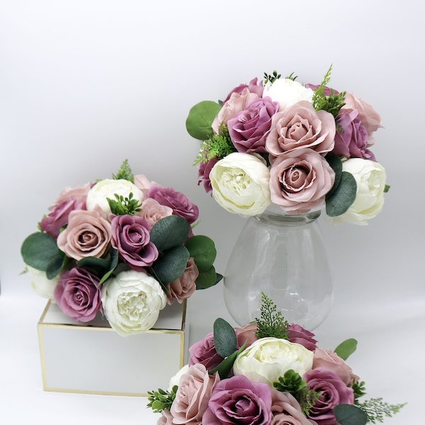 Wedding centrepieces, Centre Piece for weddings, Floral Arrangements, dusty, mauve ivory table flowers, Silk Florals, Wedding Decoration