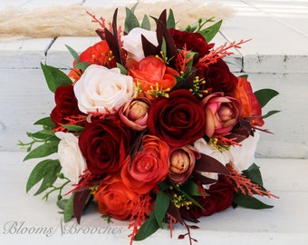 Fall Wedding Bouquet, Boho Rustic Bridal Bouquet, Autumn Bridal Bouquet, Burnt orange, burgundy bouquet, Artificial Flowers for Weddings