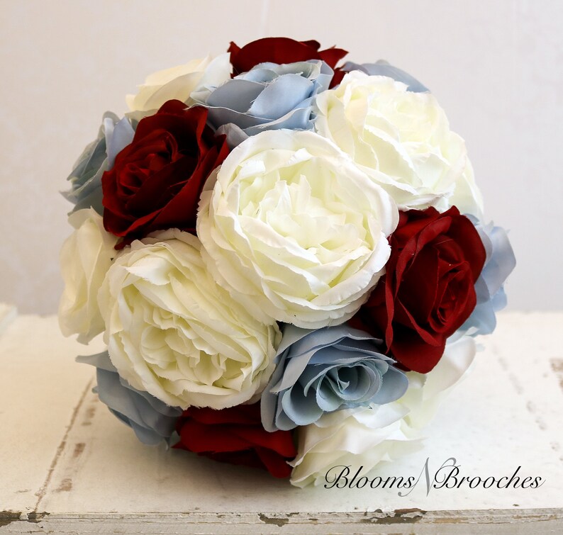 Bridesmaid Bouquets Wine Blue bridal Flower Package Bouquets Wedding Flowers and Ivory Wedding Bouquet Bridal Bouquets Corsage