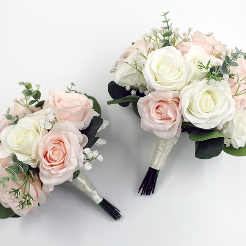 Boho Bridal Bouquet Blush Pink and Light Blue Wedding Etsy