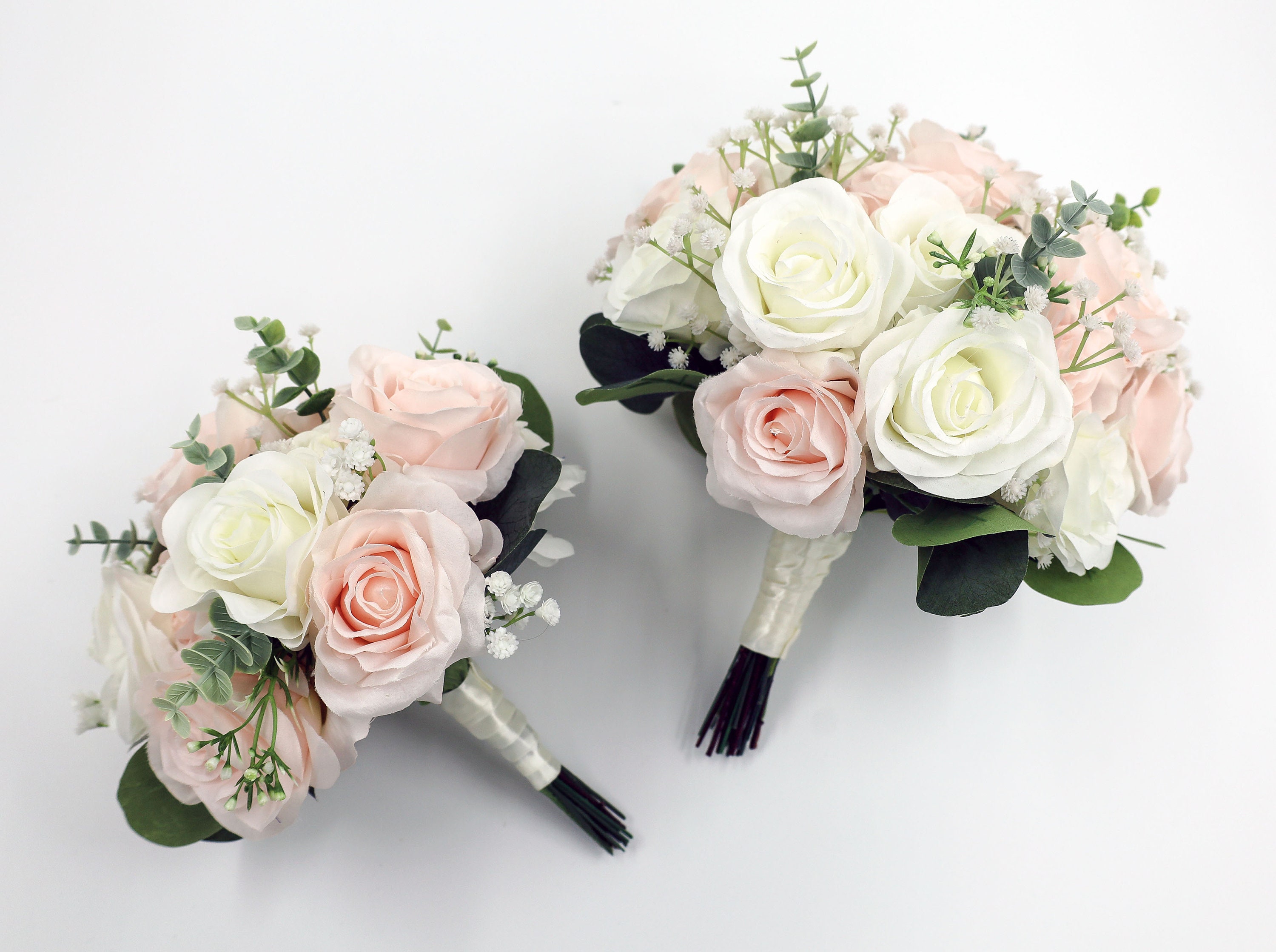 DIY Wedding Bouquet with soft pinks, ivory and baby's breath filler 😍