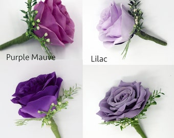 Purple Boutonniere, Lilac, Mauve, Periwinkle Boutonniere for wedding, buttonhole, boutonniere for men, Groom & Groomsmen,  prom, silk