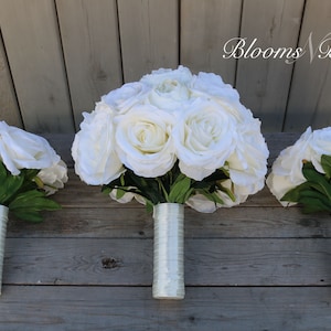 Ivory Wedding Bouquet, Bridal Bouquet, Wedding Flowers, Bridesmaid Bouquets, Corsage, bridal Flower Package, Silk Wedding Flowers