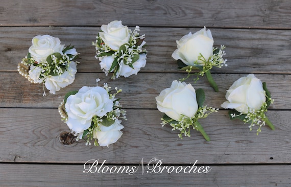 Wrist Corsage Ivory Rose Boutonniere Boutonniere for Men Wrist