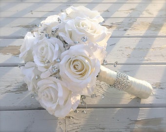 Wedding bouquet, Bridal bouquet, bling bouquet, wedding flowers, silk bouquet, bridesmaids bouquet