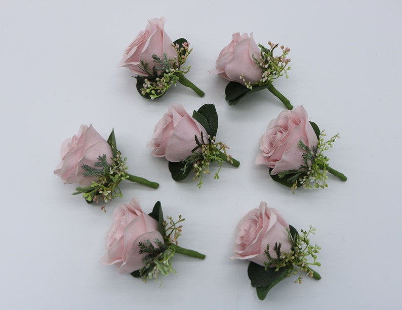 Wedding Bouquet Flowers, Blush Pink and Ivory Bridal and Bridesmaids Bouquets, Artificial wedding boutonniere corsages and bouquets image 7