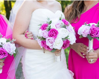 Pink wedding Bouquet, Blush Bridal Bouquet, Bridesmaids bouquet,  Artificial Wedding Flowers, Custom Bouquet Order, Bouquet Package