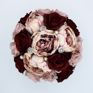 Burgundy Dusty Rose and Rose Gold Wedding Bouquet, Artificial  Bridal Bouquet for Wedding, Bridesmaids Bouquets, Rose Peony Silk Bouquets