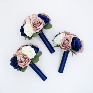 Wedding Bouquets, Navy, Dusty Rose and Ivory Wedding Bouquet, Wedding Flowers, Bridesmaid Bouquets, Artificial Flowers for Wedding