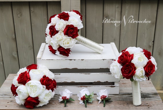 Ivory Red Wedding Flowers Bridesmaid - Etsy
