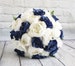 Wedding Bouquet Navy and Ivory, Bridal Bouquet With Rhinestone and Pearls, Wedding Flowers, Bridesmaid Bouquets, bridal Flower Package 