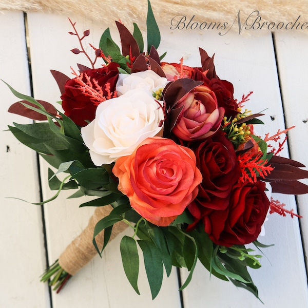 Fall Wedding  Bouquet, Burnt Orange, Burgundy Bouquet, Wedding, Bridal Bouquet, Boho Rustic Bouquet, Autumn Bridal Bouquet