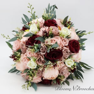 Dusty Rose Wine and Blush Bridal Bouquet, Artificial Wedding Flowers, Bridesmaid Bouquets, Corsage, Boho Bouquet, wedding flowers