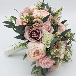 Wedding Bouquet Dusty Rose Blush Pink, Bridal Bouquet Pink, Boho bride bouquet Bridesmaids Bouquet Faux, Silk Wedding Flowers