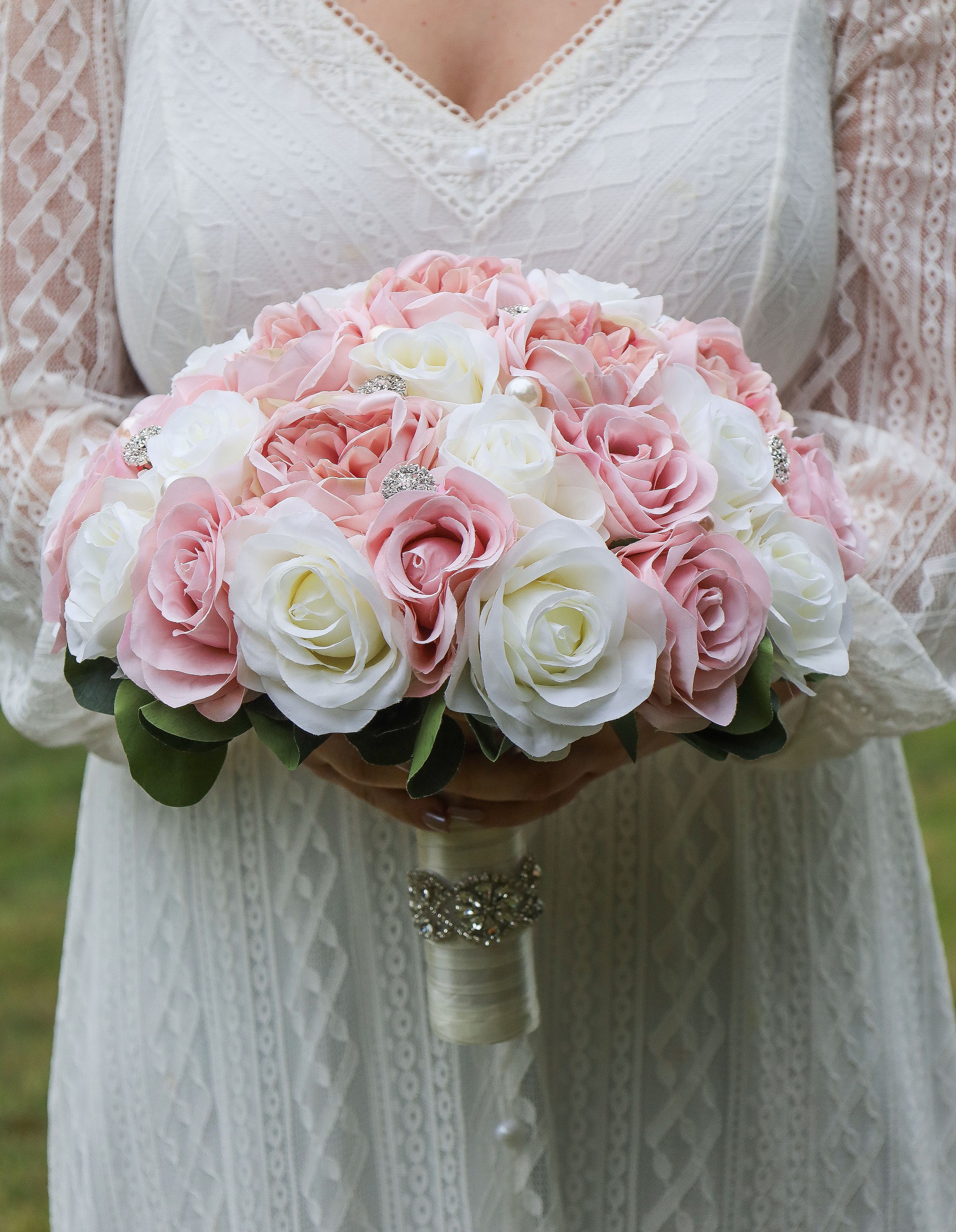 Pink Wedding Bouquet w/ Pale Pink Blush Roses - Dried Flowers Forever