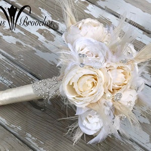 Feather Brooch Bouquet Wedding, Feather Brooch Bouquet, Gatsy Wedding, Wedding flowers, silk bouquet, bridesmaids bouquet