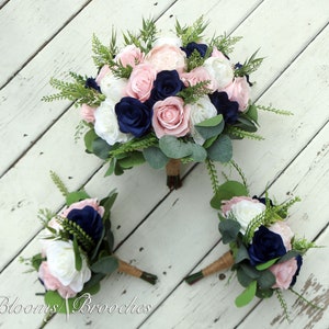 Wedding Bouquets, Navy Blush and Ivory BohoBridal Bouquet, Bridesmaids bouquet, Artificial Wedding Flowers, Boho Wedding, Burgundy Flowers,