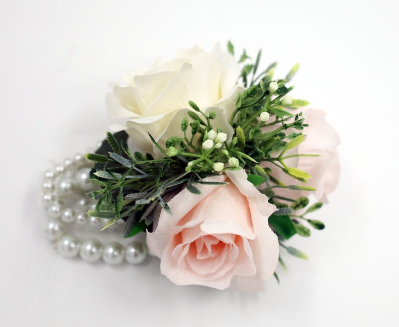 Wedding Bouquet Flowers, Blush Pink and Ivory Bridal and Bridesmaids Bouquets, Artificial wedding boutonniere corsages and bouquets image 8