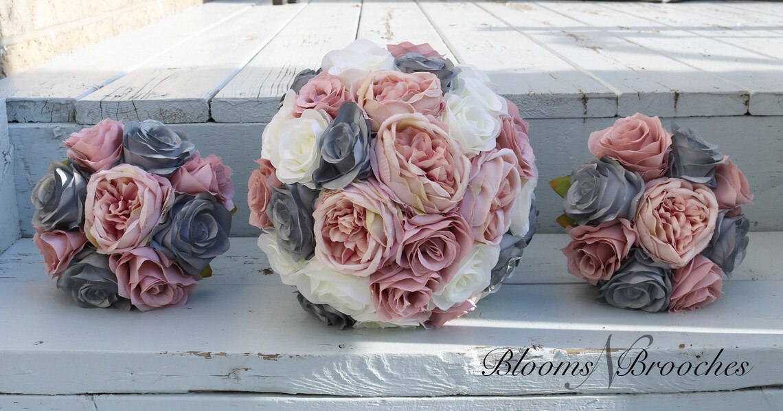Dusty Rose Grey and Ivory Wedding Bouquet Wedding Flowers - Etsy