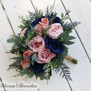 Navy and Dusty Rose  Boho Wedding Bouquets, Bridal Bouquet, Bridesmaids bouquet, Artificial Wedding Flowers, artificial  Flowers,