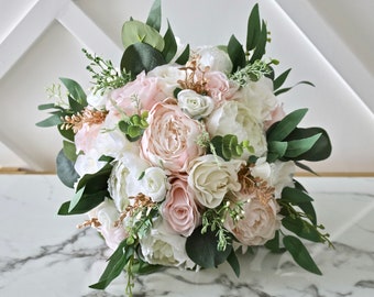 Blush And White Wedding Bouquet faux, Bridal Bouquet Silk Artificial, Wedding Flowers, Blush Gold Ivory Wedding Flowers for weddings