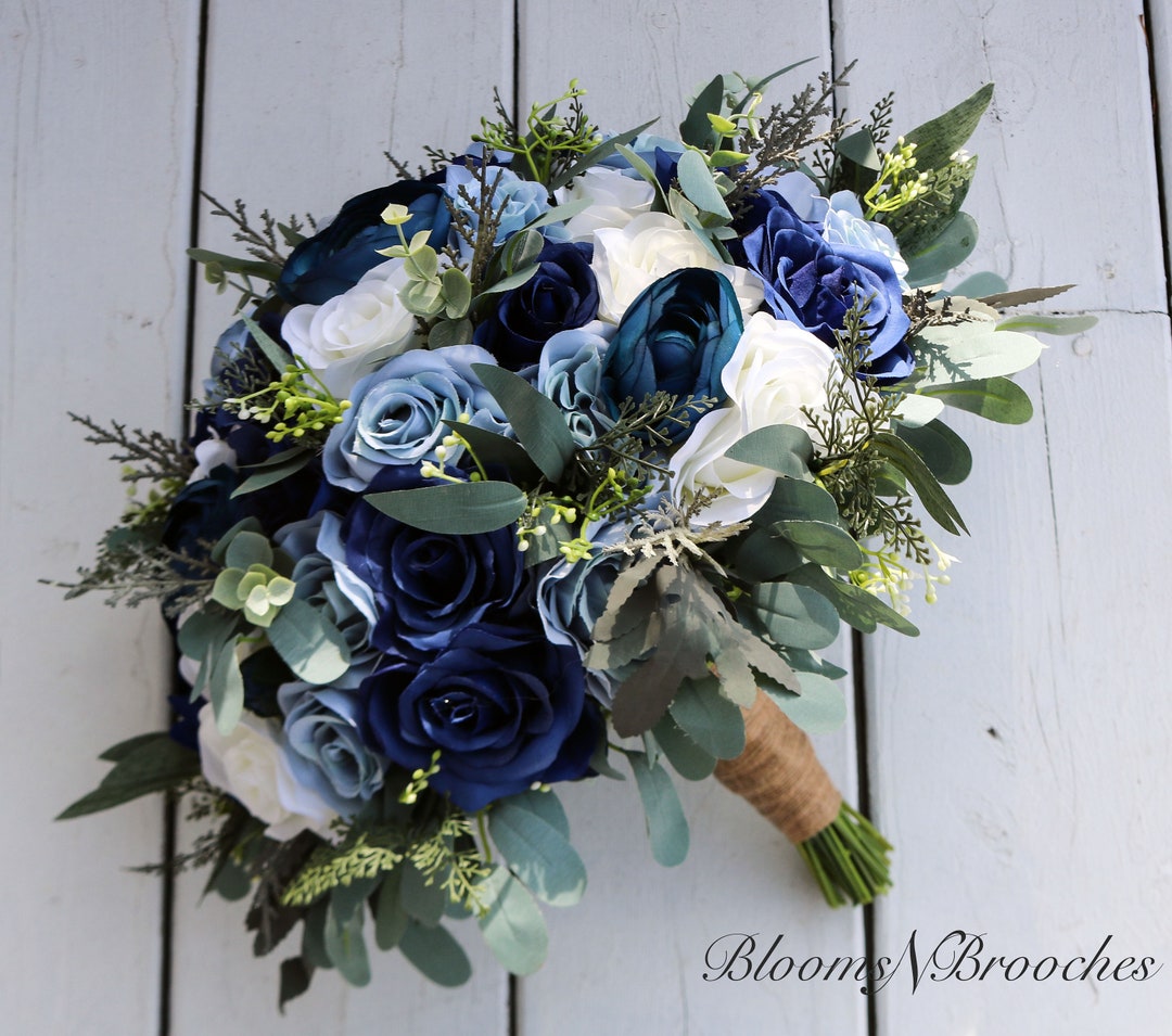 Navy Blue Wedding Bouquet/gray Bridal Boouquet/gray Wedding/blue Wedding  Set/navy Blue Wedding Bouquet/navy Blue Boutonniere -  UK