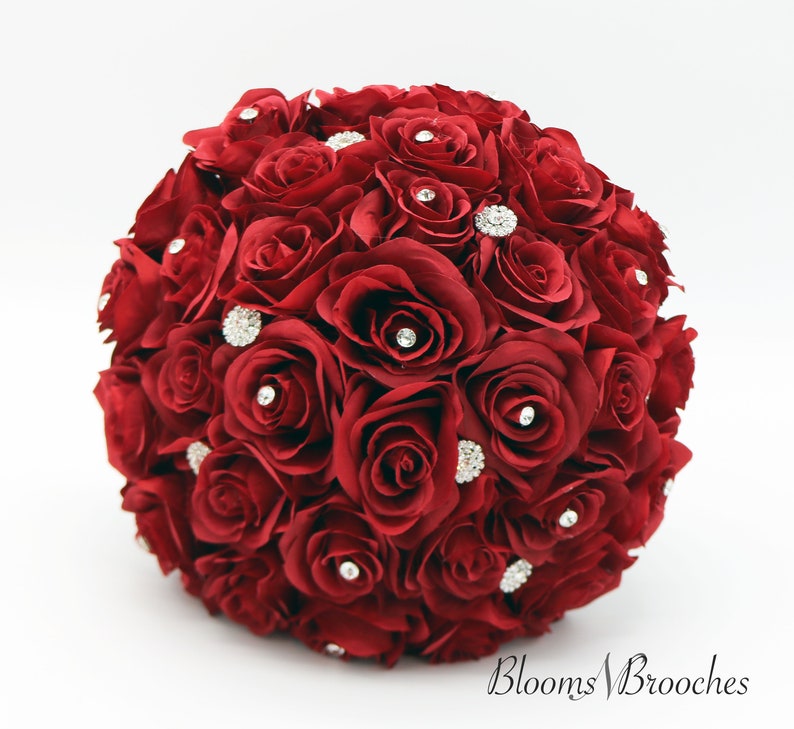 Red Bling Wedding Bouquet Bridesmaids Bouquets Artificial Wedding Flowers Rose Rhinestones Rose Bridal Bouquet