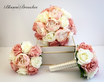 Blush and Ivory Wedding Bouquet, Wedding Flowers, Bridesmaid Bouquets, Corsage, bridal Flower Package