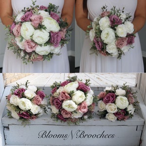 Wedding bouquet Dusty Rose Mauve Ivory, Boho Bridal Bouquet Bridesmaids bouquet, Artificial Flowers for weddings, Corsage and Boutonniere