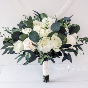 Wedding Bouquets, Bridal Bouquet, Ivory Artificial Wedding Flowers, Roses Eucalyptus Peony, Wedding flowers, boho wedding