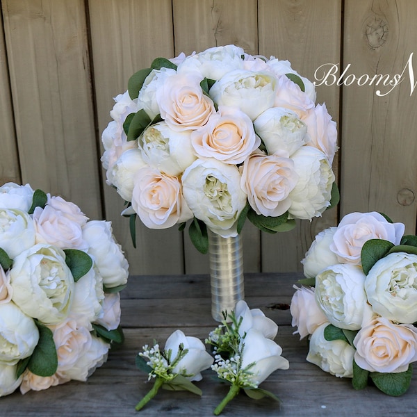 Bridal Bouquet, Ivory and Champaign Wedding Bouquet, Petal Wedding Flowers, Peony and rose bouquet, Bridesmaid Bouquets, Corsage, Weddings