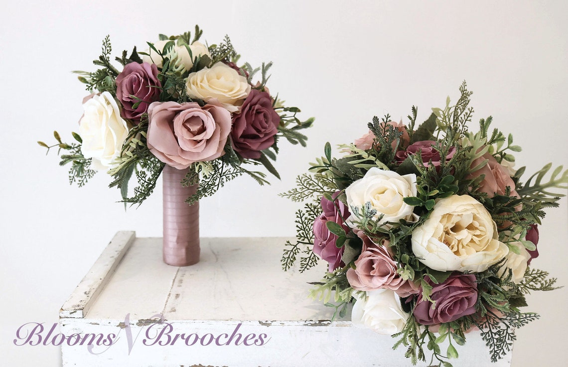 Dusty Rose mauve and Ivory Wedding Bouquet Wedding image 1