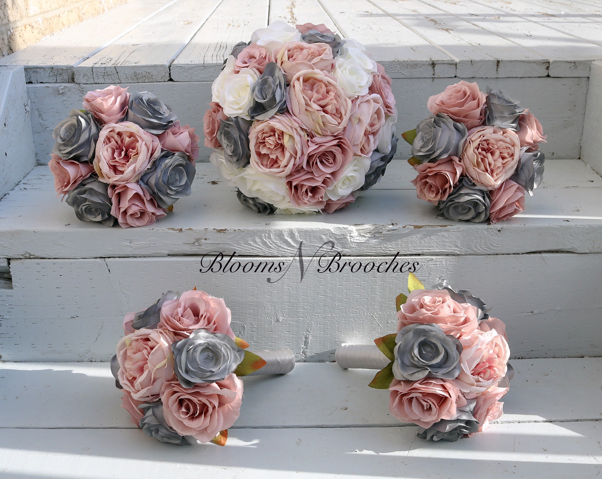 Dusty Rose Grey and Ivory Wedding Bouquet Wedding Flowers - Etsy