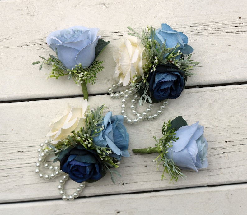 Navy Dusty Blue and Ivory Boho Wedding Bouquets, Bridal Bouquet, Bridesmaids bouquet, Artificial Wedding Flowers, artificial Flowers, image 6